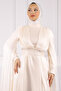 Beige Shoulder Detailed Draped Evening Dress - 4