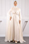 Beige Shoulder Detailed Draped Evening Dress