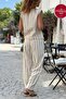 Beige Striped Washed Elastic and Tie Waist Pipe Leg Loose Woven Trousers 0 0 - 3