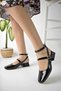 Women's Mary Jane Black Patent Leather Open Back Square Toe Helmet Short Block Heeled Shoes - 6