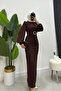 Scuba Seçil Detailed Hijab Brown Dress - 3