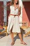 Beige Pocketed Cotton Loose Woven Shirt Dress 100 60 - 4