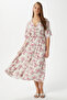 Women's Katy Pink Floral Elastic Waist Slit Viscose Summer Dress - 6