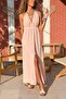 Salmon Halter Slit Backless Cotton Woven Dress 90 35 - 5
