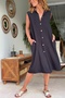 Black Pocketed Cotton Loose Woven Shirt Dress 100 60 - 2