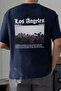 Unisex Los Angeles Printed Relaxed Cut Navy Blue T-Shirt