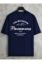 Unisex the Mountain Printed Relaxed Cut Navy Blue T-Shirt