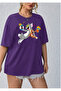 Unisex Tom and Mickey Printed Relaxed Cut Purple T-Shirt - 2