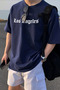 Unisex Los Angeles Printed Relaxed Cut Navy Blue T-Shirt - 2