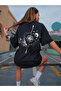 Unisex Compass Detail Printed Relaxed Fit Black T-Shirt - 2