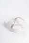 Ruby Flat Heeled Stone Cross Striped Thick and Orthopedic Sole Women's Slippers Bt - White - 4