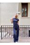 Navy Blue Shoulder Detail Elastic Waist Suit - 2