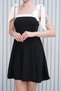 Stripe Detail Strapless Tie-Back Design Black Flared Mini Evening Dress - 3