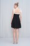 Stripe Detail Strapless Tie-Back Design Black Flared Mini Evening Dress - 7