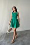 Green Mini Size Gathered Linen Dress - 2