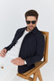 Men's Navy Blue Cotton Safari Summer Coat - 3