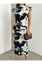Batik Pattern Dress with Padded Shoulders Colorful - 2