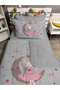 Quilted Gray Moon and Girl 4-Piece (100% Cotton 100x200 Fitted Sheet) Single Bedspread Set