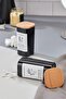 Pack of 2 Acrylic Ear Cotton & Cotton Organizer with Labels 300 ml Storage Container Bathroom Set - 3