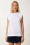 Padded Cotton Knitted T-Shirt White Lub0109 - 3