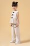 Girl's Linen Beige Bow Flounce Long Pants Double Set - 6