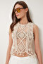 Openwork Summer Knitwear Blouse Cream Ltp0019 - 2