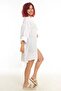 White Color Linen Woven Feather Patterned Long Sleeve Kimono Beach Dress - 7