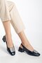 Large Size Women's Short Heeled Shoes Navy Blue Square Stone Open Heel - 2