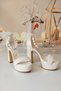 Women's 13 cm Platform Ecru Ankle Pearl Bridal Shoes - 4