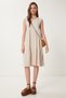 Women's Cream Sleeveless Basic Summer Knitted Dress Cr00479