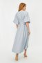Blue Belted Half Balloon Sleeve Linen Look Woven Shirt Dress TCTSS24EB00014 - 4