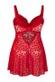 Kırmızı Sabit Kaplı Ayarlanabilir Askılı Flok Kalp Desenli Büyük Beden Babydoll TBBSS25DH00000 - 8