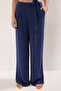 Navy Blue Woven Tie Detail Beach High Waist Blouse-Pants Set Tbess25Au00086 - 3