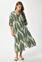 Women's Isabel Green Ecru Double Breasted Viscose Dress with Elastic Waist Slit - 2