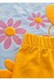 Flower Pattern Puffy Print Blue Tshirt Sun Yellow Biker Leggings Girl's Summer Suit Mtyk0057 - 5