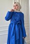 Wide Sleeve Binding Detail Poplin Cobalt Blue Dress - 4