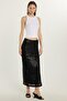 Women's Slim Fit Silvery Long Plain Black Skirt - 4