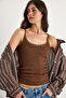 Women's Brown Regular Fit Regular Fit Cotton Lace Detailed Thin Strap Hollow Collar Undershirt 60602043 - 6