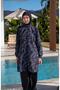 Quick Dry Parachute Fabric Patterned Hijab Swimsuit - 2537 - 3