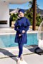 Navy Blue Ruffle Detailed Lycra Hijab Swimsuit - 2532 - 4