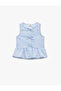 Crew Neck Sleeveless Ribbon Detailed Cotton Striped Blouse