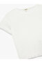 Bürümcük Fabric Textured Short Sleeve Crew Neck Crop T-Shirt - 3