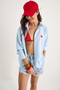 Women's Baby Blue Embroidered Heart Striped Shirt 60221016 - 6
