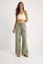 Women's Mint Elastic Waist, Detailed Cuffs, Palazzo Style Cotton Gabardine Summer Trousers 60283323 - 4