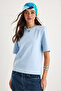 Women's Baby Blue Crew Neck Padded Cotton Basic T-Shirt 241134 60283128 - 3