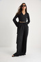 Women's Black V-Neck Tie Detailed Blouse with Pocket Detail and Elastic Waist Loose Trousers Set 60283324 - 3