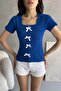 Women's Sax Bow Ribbed Knitted Blouse