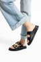 Black Vegan Leather Thermo Sole Stylish Women's Slippers with Gold Buckle – Comfortable, Non-Slip, Summer - 3