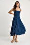 Women's Navy Blue Thin Strap Godeli Square Neck Midi Dress 7001 60283327 - 3