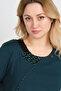 Women's Collar Detailed Beaded Beaded Side Slit Mother Blouse 5725 Emerald - 3